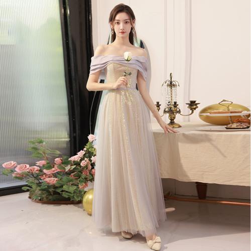 Polyester Plus Size Long Evening Dress  patchwork Solid PC