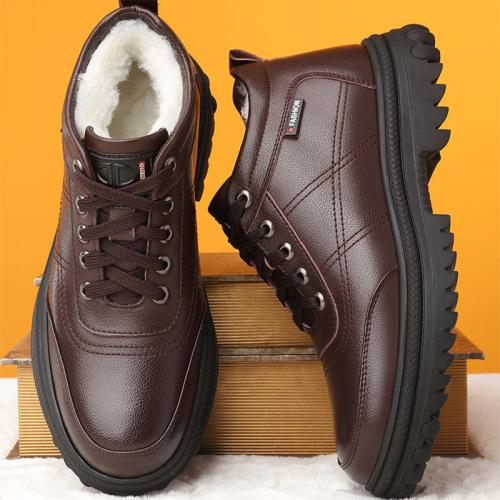 Rubber & PU Leather Men Casual Shoes, fleece & different size for choice & thermal, Solid, more colors for choice,  Pair