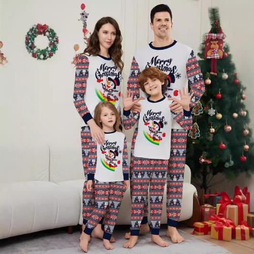 Polyester Christmas costume Parent-child Sleepwear & loose printed letter multi-colored Set