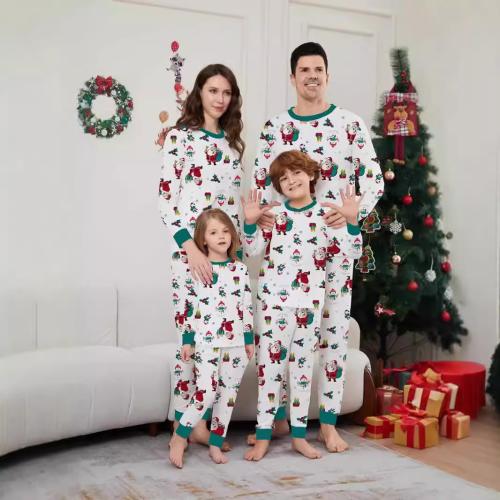 Polyester Christmas costume Parent-child Sleepwear & loose printed white Set