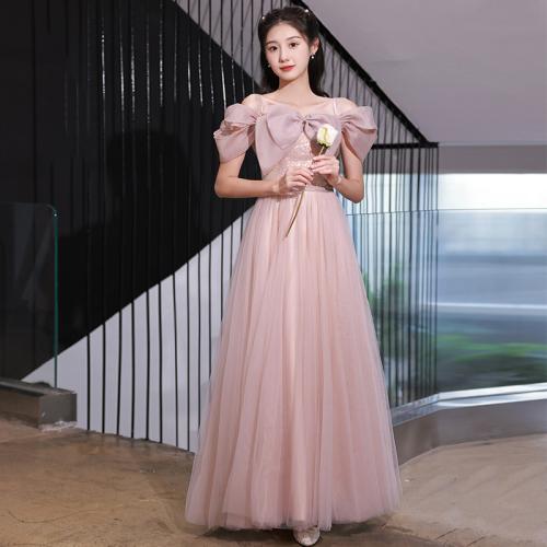 Polyester Plus Size Long Evening Dress  patchwork Solid pink PC