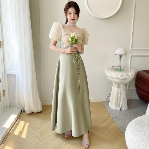 Polyester Plus Size Long Evening Dress  patchwork green PC