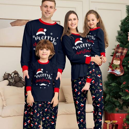 Polyester Parent-child Sleepwear, christmas design & different size for choice & loose & different design for choice, printed, letter, blue,  Set