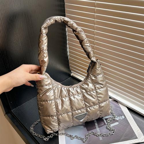 Nylon Shoulder Bag with chain & soft surface plaid PC