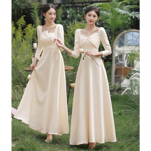 Polyester Slim Long Evening Dress  patchwork Solid champagne PC