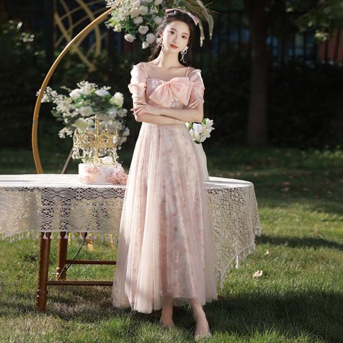 Polyester Slim Long Evening Dress  patchwork Solid pink PC