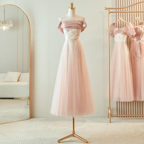 Polyester Slim Long Evening Dress  patchwork Solid pink PC