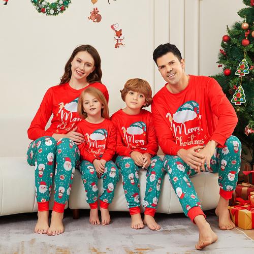 Polyester Parent-child Sleepwear christmas design & loose printed red Set