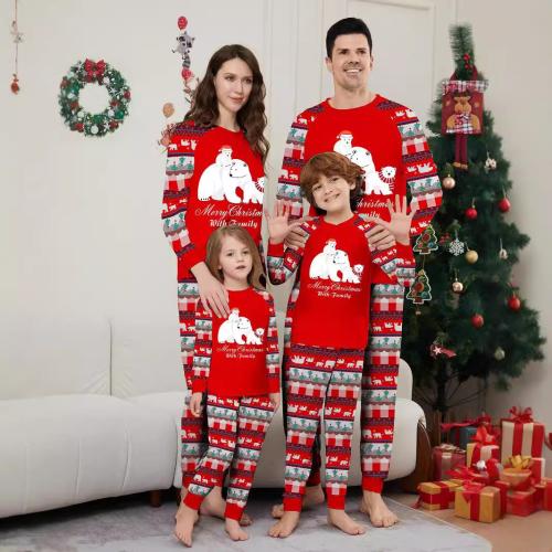 Polyester Parent-child Sleepwear christmas design & loose printed red Set