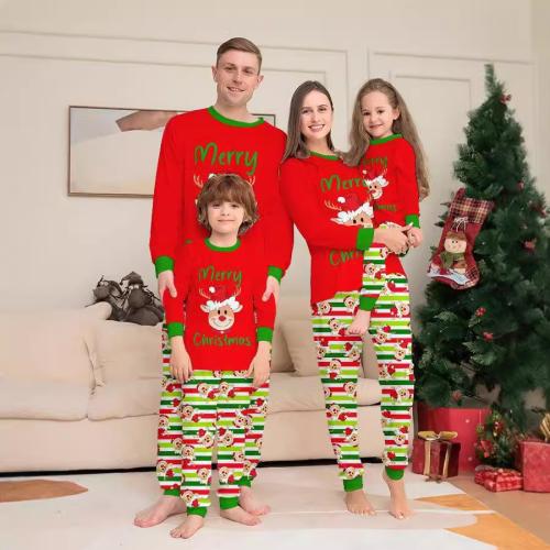 Polyester Parent-child Sleepwear christmas design & loose printed Santa Claus red Set