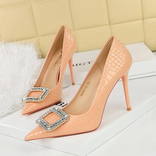 Patent Leather & PU Leather Stiletto High-Heeled Shoes pointed toe & with rhinestone Pair