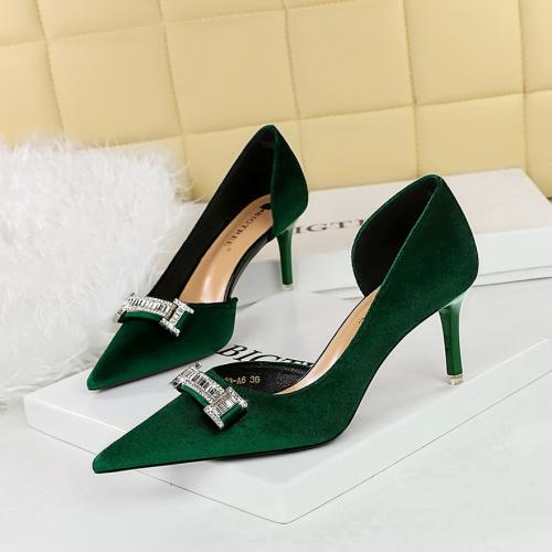 PU Leather & Suede Stiletto High-Heeled Shoes pointed toe & with rhinestone Pair