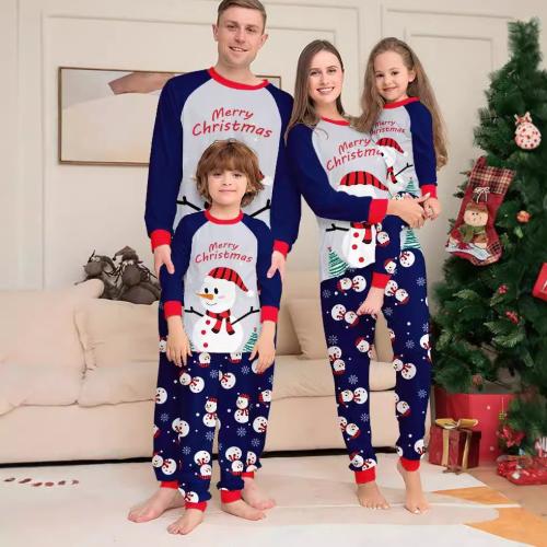 Polyester Parent-child Sleepwear christmas design & loose printed blue Set