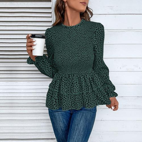 Polyester scallop Women Long Sleeve Blouses printed PC