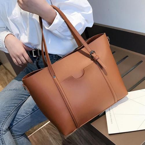 PU Leather Concise Shoulder Bag large capacity & attached with hanging strap Solid PC