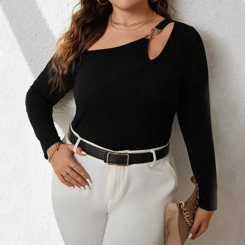 Polyester Slim & Plus Size Women Long Sleeve Blouses black PC