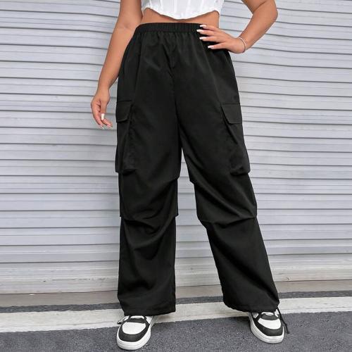 Polyester Plus Size Women Long Trousers & loose black PC