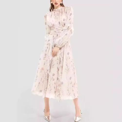 Chiffon Waist-controlled One-piece Dress slimming printed PC