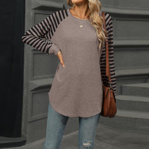 Rayon & Spandex & Polyester Women Long Sleeve T-shirt & loose patchwork striped PC