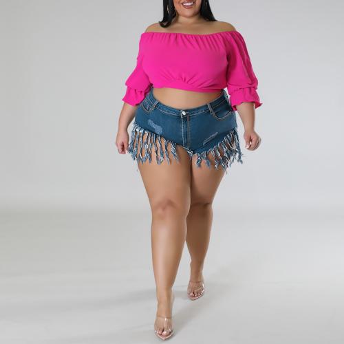 Polyester Plus Size Shorts blue PC