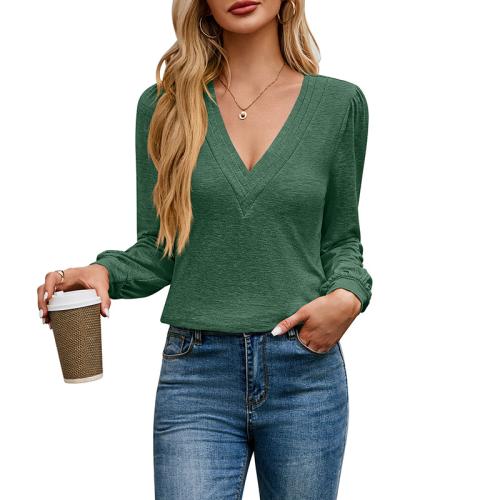 Rayon & Polyester Women Long Sleeve T-shirt & loose patchwork Solid PC