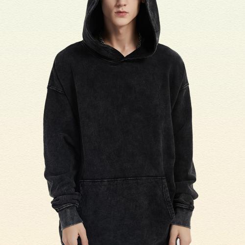 Coton Sweatshirts hommes Lavé Solide Noir pièce