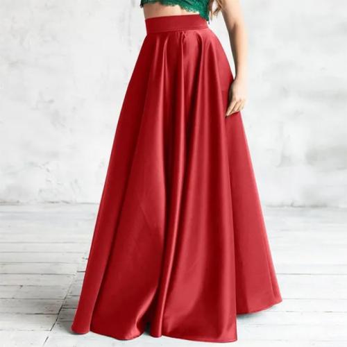 Satin long style & Plus Size & A-line Maxi Skirt Spandex & Polyester patchwork Solid PC