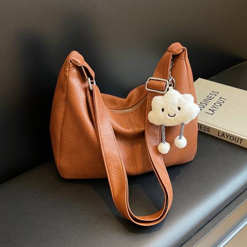 PU Leather Shoulder Bag with hanging ornament & soft surface PC