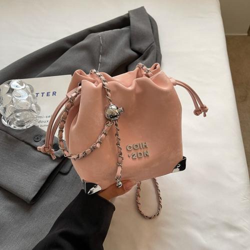 PU Leather Bucket Bag Shoulder Bag with chain & soft surface PC