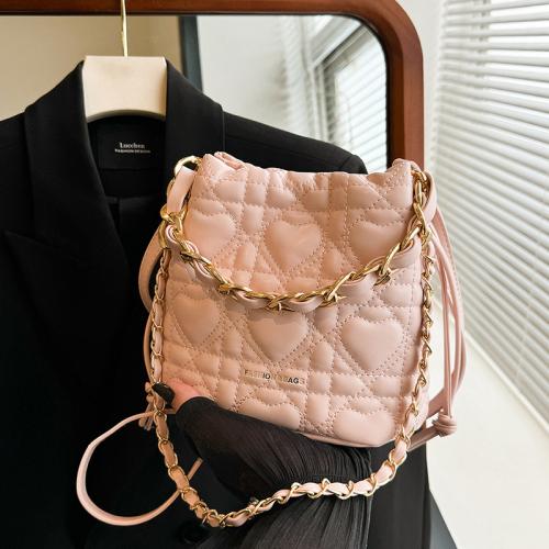 PU Leather Bucket Bag Shoulder Bag with chain & soft surface PC