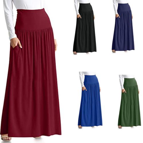 Spandex & Polyester Plus Size Maxi Skirt & with pocket patchwork Solid PC