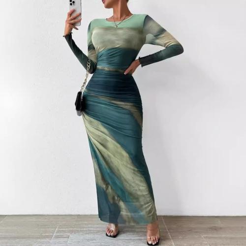 Polyester Slim One-piece Dress green PC