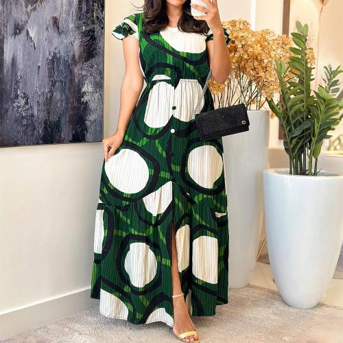 Polyester Slim One-piece Dress printed green PC