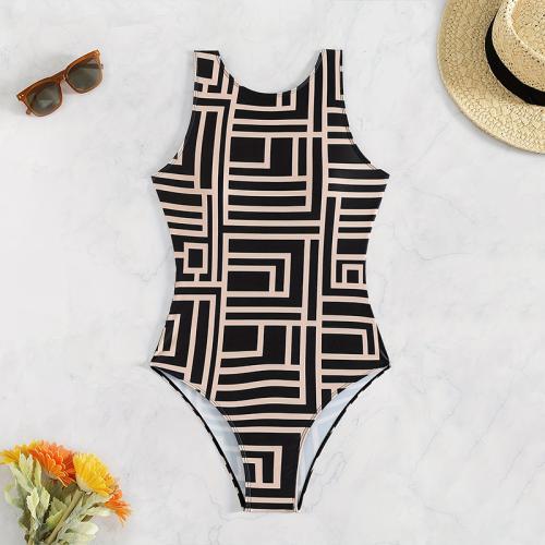 Polyester One-piece Swimsuit & skinny style printed black PC