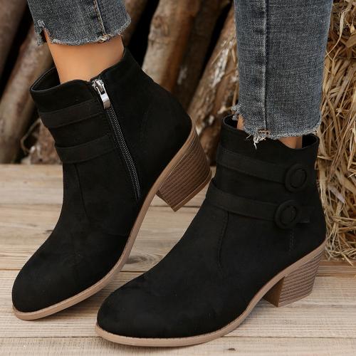 Rubber & PU Leather side zipper & chunky Women Boots Solid Pair