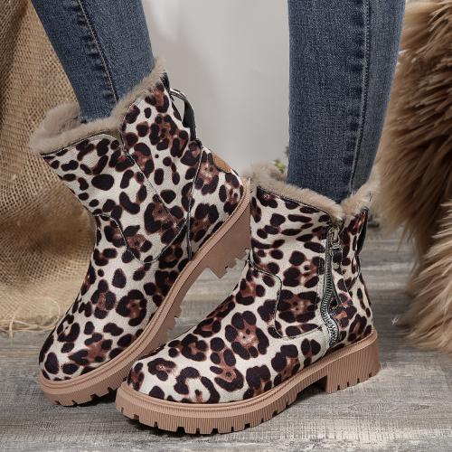 Rubber & PU Leather side zipper & chunky Snow Boots fleece  Pair