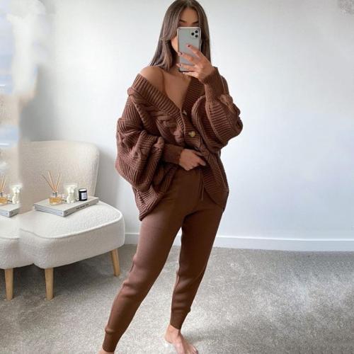 Acrylic Plus Size Women Casual Set, thicken & different size for choice, sweater & Pants, patchwork, more colors for choice,  Set