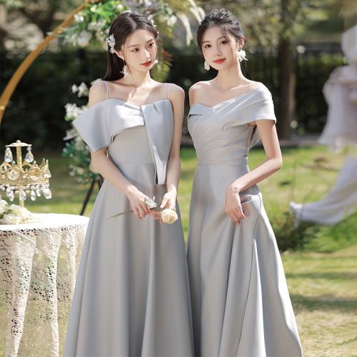 Polyester Slim Long Evening Dress  patchwork Solid gray PC