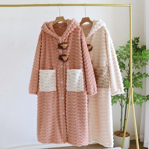 Flannel With Siamese Cap Women Robe thicken PC