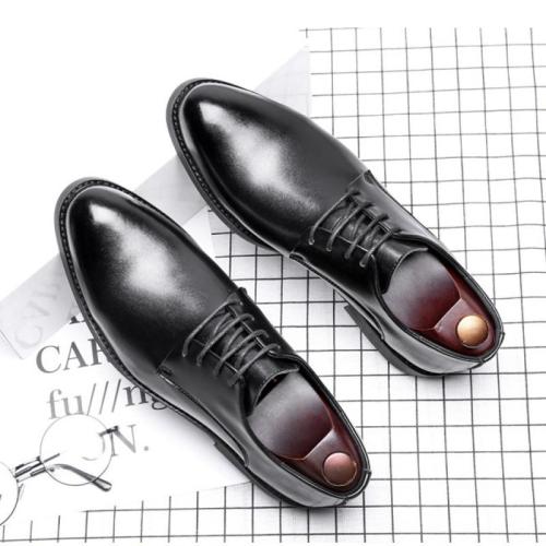 Split Leather Men Dress Shoes hardwearing Solid black Pair