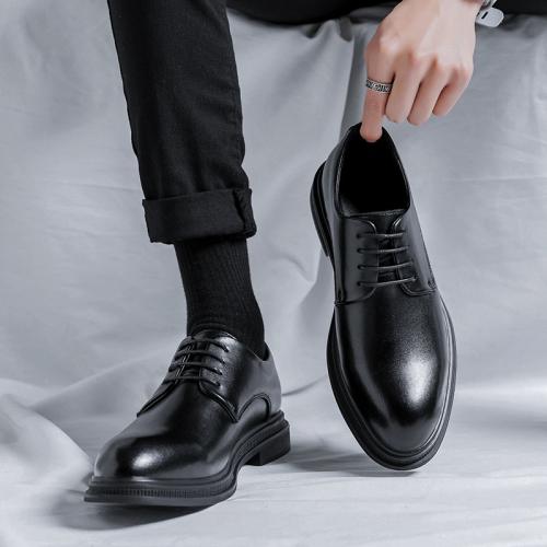 Split Leather Men Dress Shoes hardwearing Solid black Pair