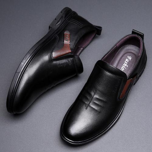 Cowhide Men Dress Shoes hardwearing Solid black Pair