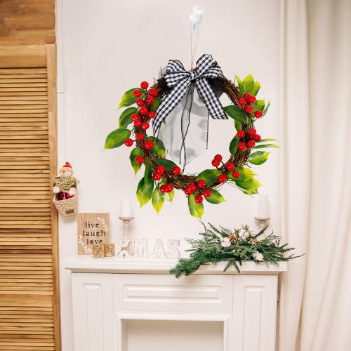 Cross-border New Christmas Rattan Loop Wreath Christmas Home Decoration Pendant Holiday Red Fruit Bow Rattan Loop Door Hanger