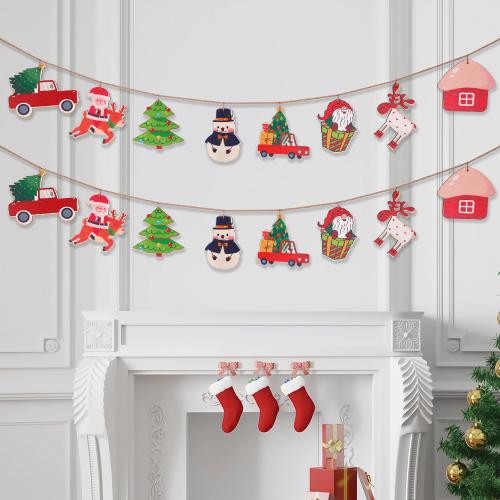 Amazon Christmas pull flag wooden small listing holiday home scene layout hanging flag pendant Christmas decorations