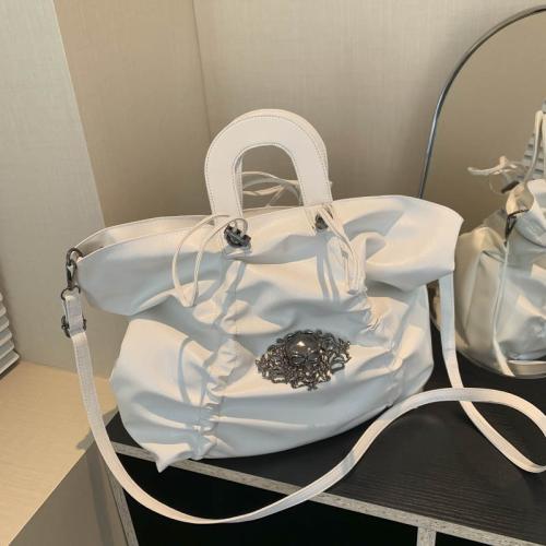 New Trendy Fashion Pleated Vintage Skull Cross Large Capacity Handbag Women's Bag