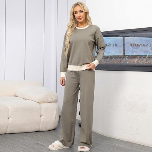 Autumn and winter 2024 new contrast color round neck sweater slim wide leg pants two-piece women's clothing