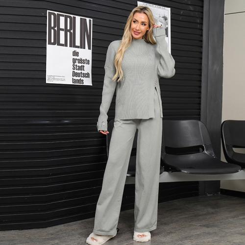 Autumn and Winter New Solid Color Round Neck Split Knitted Pants suit Women's Lazy Style Knitted Two-piece Set