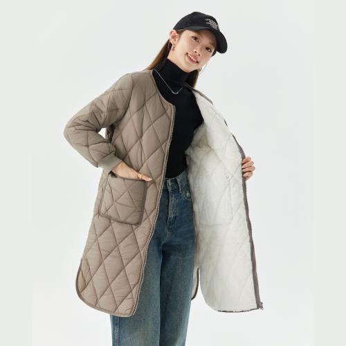 Women's thickened warm long-sleeved quilted long cotton-padded coat fleece-lined one-piece sleeve with wool