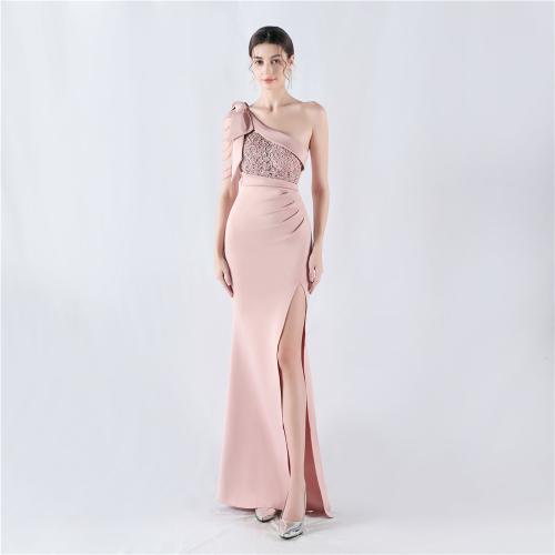 Lace & Polyester Slim Long Evening Dress side slit & One Shoulder PC