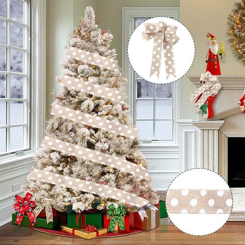 New Christmas Decoration Dot Linen Ribbon Christmas Gift Packaging Ribbon Christmas Tree Decoration Woven